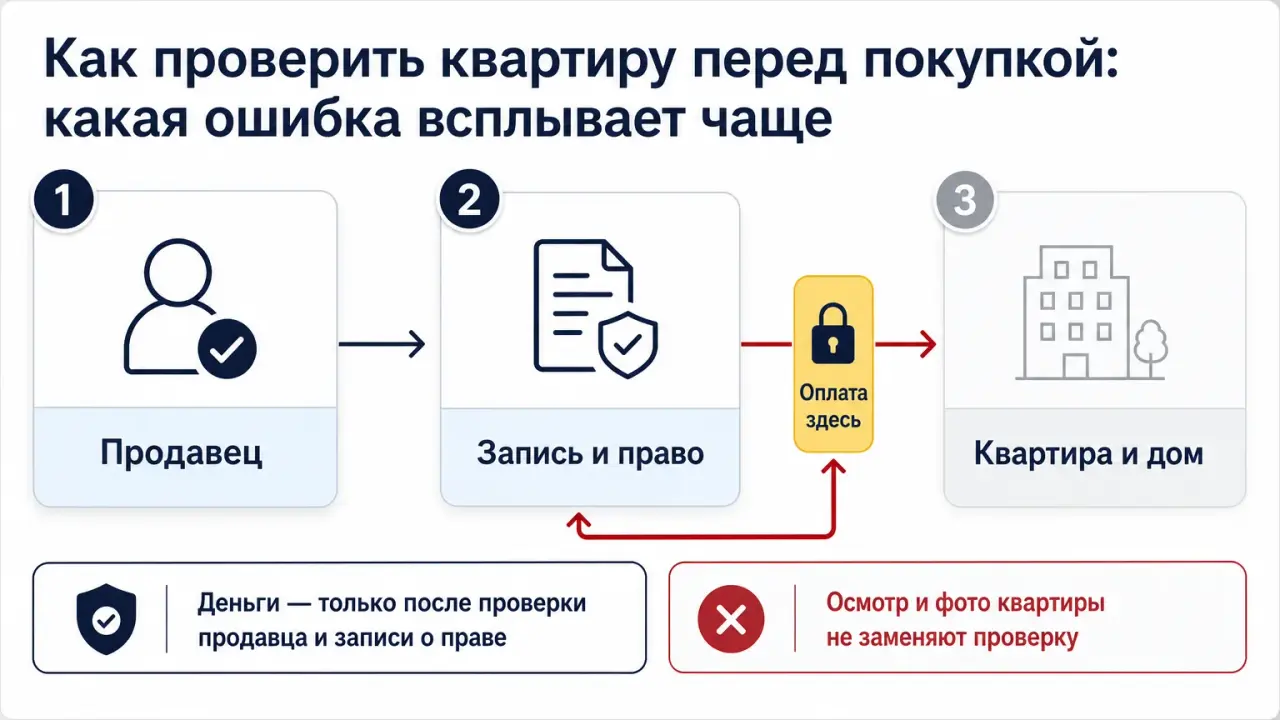 Схема трёх последовательных этапов проверки квартиры перед оплатой
