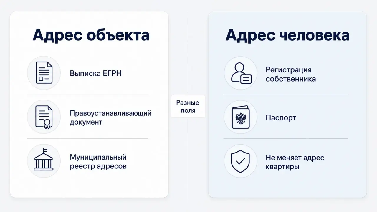 Сравнение адреса объекта недвижимости и адреса собственника в ЕГРН
