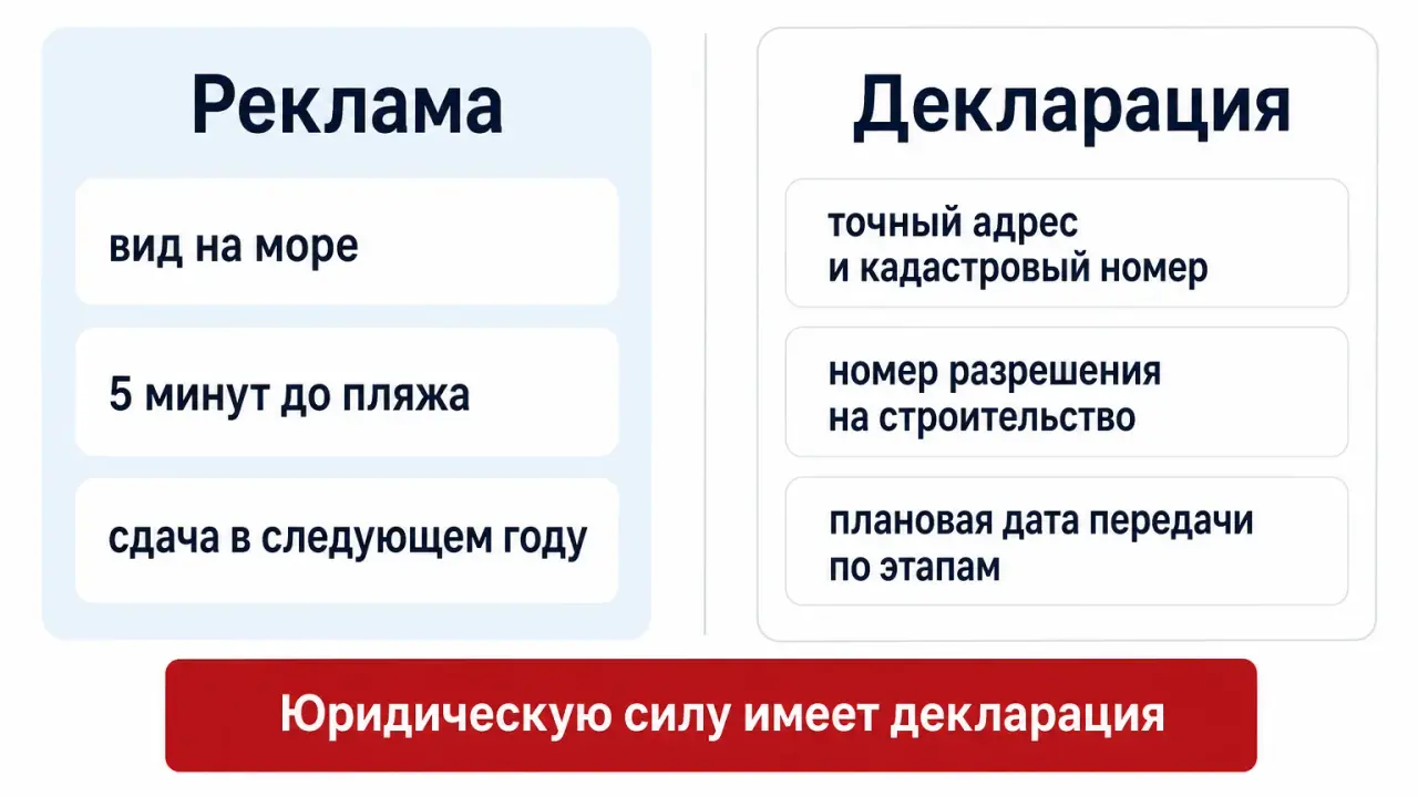 Сравнение данных рекламы застройщика и проектной декларации