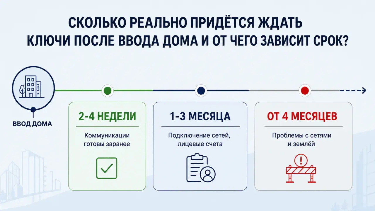 Карта трёх сценариев срока передачи ключей после ввода дома