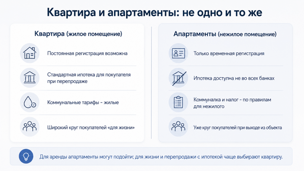 Ключевые отличия квартиры и апартаментов